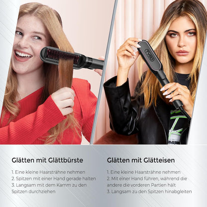 TYMO FLIPRO Glätteisen Haarglätter Bürste  2 in 1 Ionen Keratin Glättbürste Schwarz