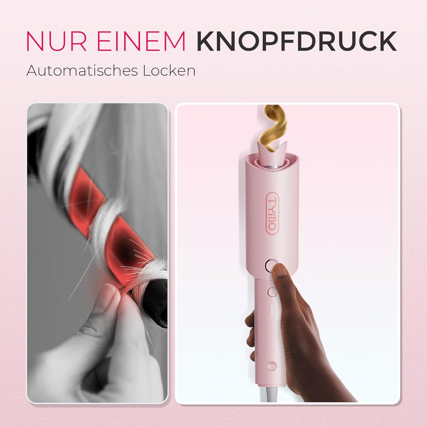 TYMO CURLPRO Lockenstab Automatisch 25mm mit 3 Tem 160-210℃ Rosa