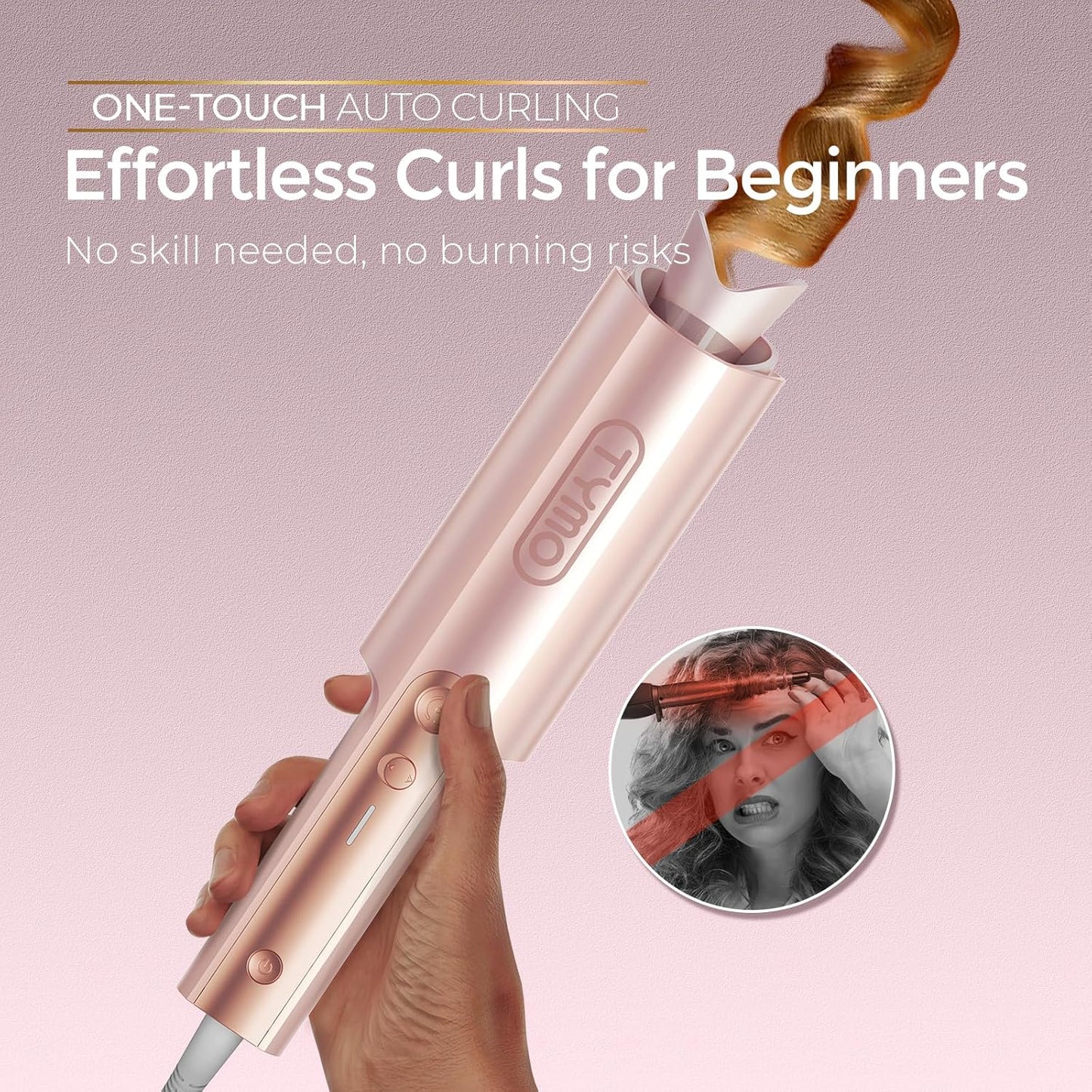 TYMO Curlpro Plus Lockenstab Automatisch  Große Locken 32mm Beach Waves Lockenwickler Goldrosa