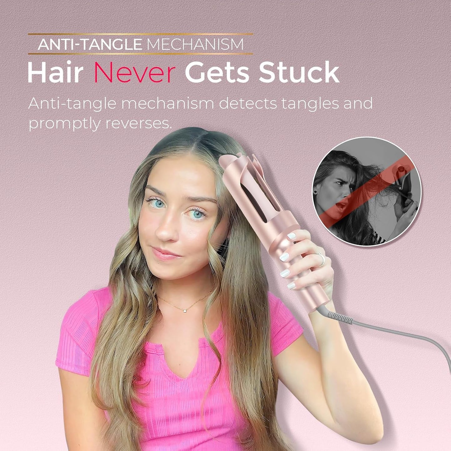 TYMO Curlpro Plus Lockenstab Automatisch  Große Locken 32mm Beach Waves Lockenwickler Goldrosa