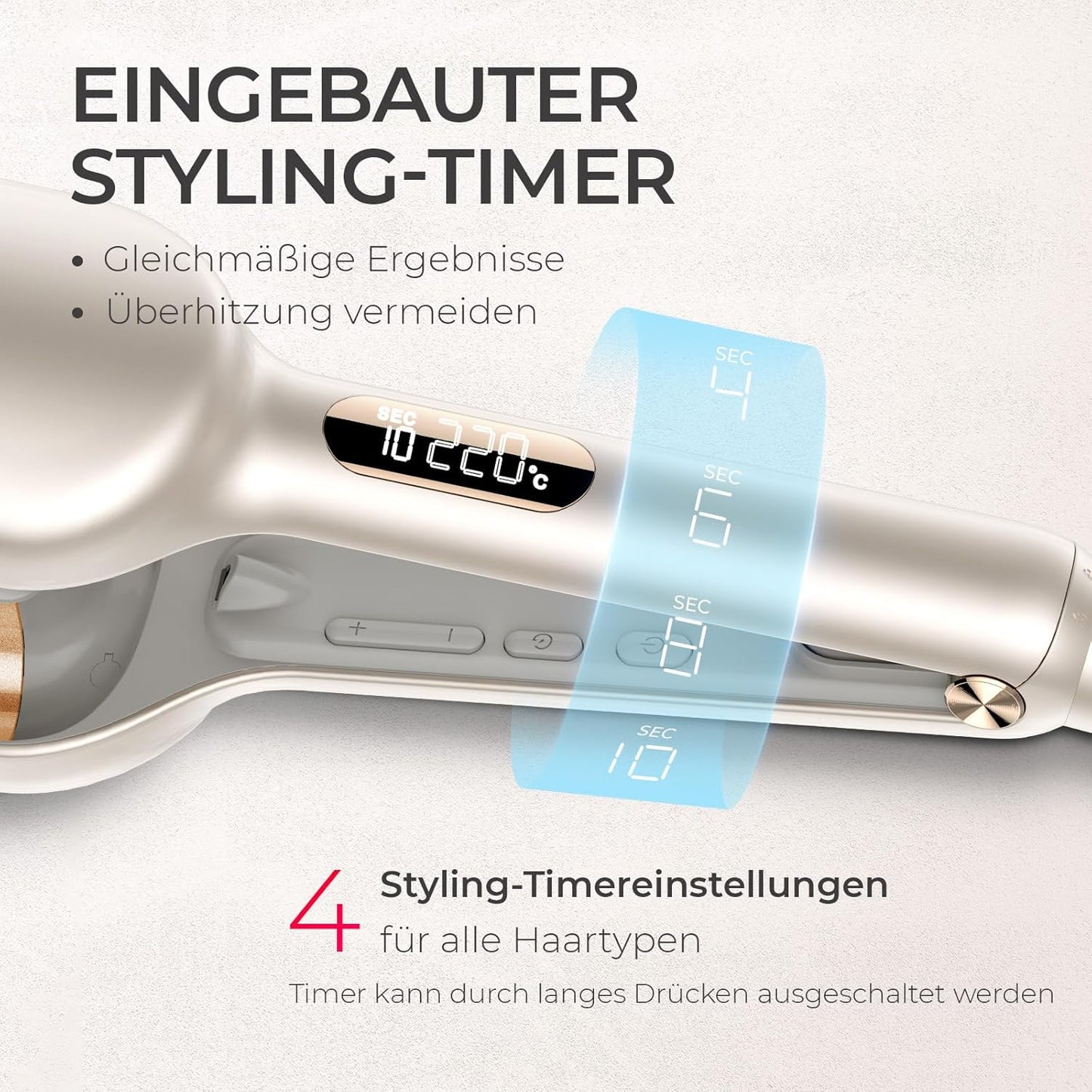 TYMO ROVY Welleneisen für haare, Lockenstab 32mm Ionen Keramik 4 temp. Gold