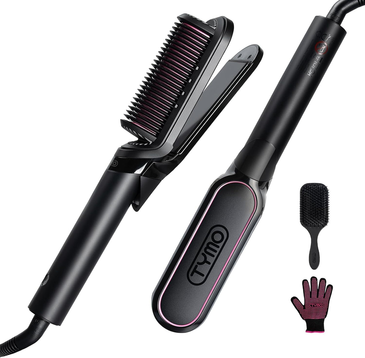 TYMO FLIPRO Glätteisen Haarglätter Bürste  2 in 1 Ionen Keratin Glättbürste Schwarz