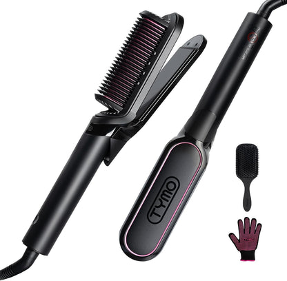 TYMO FLIPRO Glätteisen Haarglätter Bürste  2 in 1 Ionen Keratin Glättbürste Schwarz