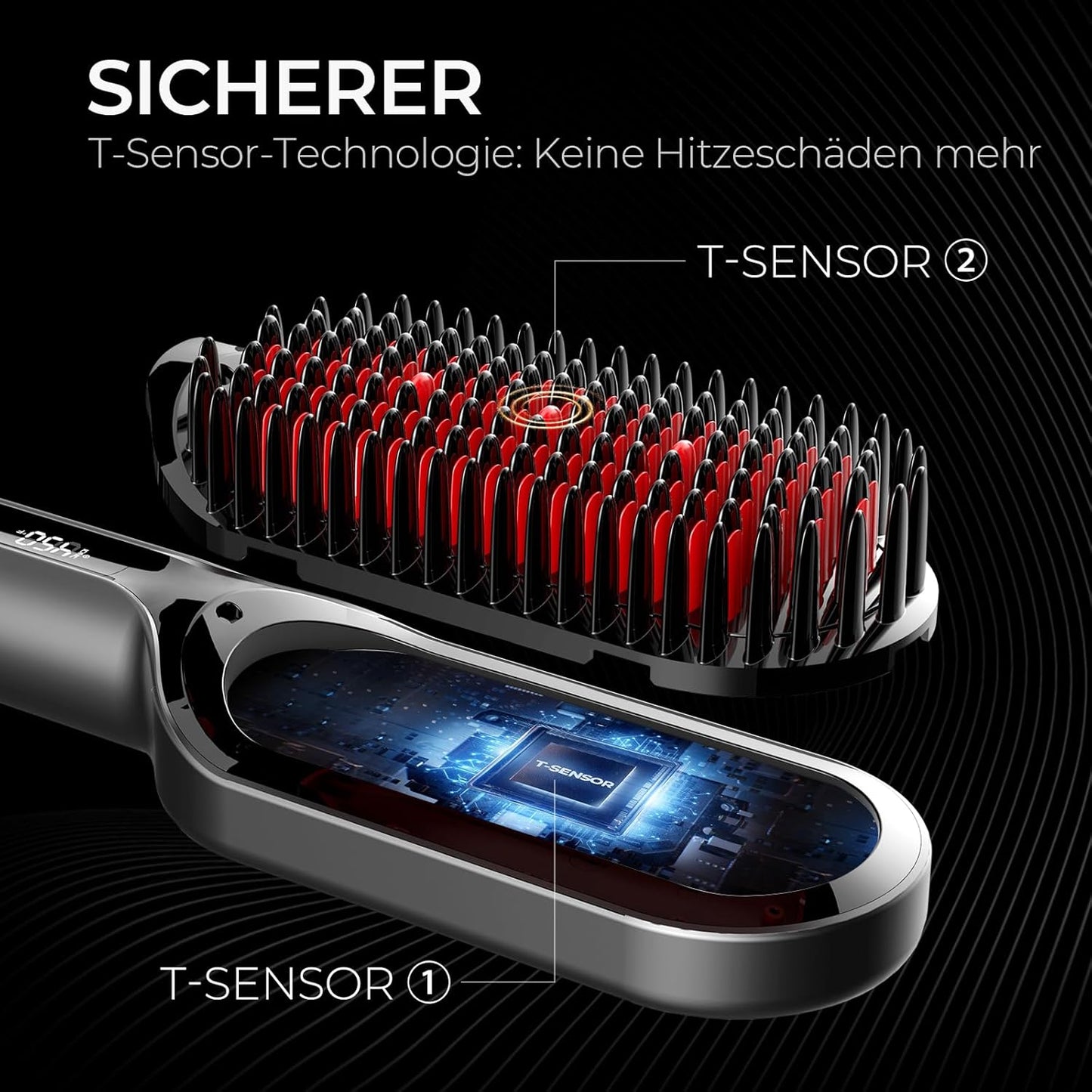TYMO IONIC Plus Haarglätterbürste 16 Temp 80-230℃, LCD-Display Anti-Verbrühungs