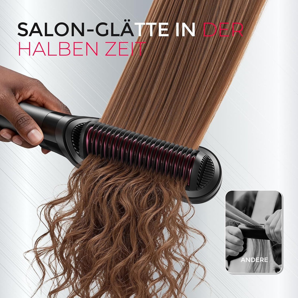 TYMO FLIPRO Glätteisen Haarglätter Bürste  2 in 1 Ionen Keratin Glättbürste Schwarz