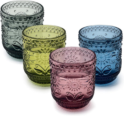 UPZAI 360ml Vintage Wassergläser 4er Set Bunte Trinkgläser Set aus Glas