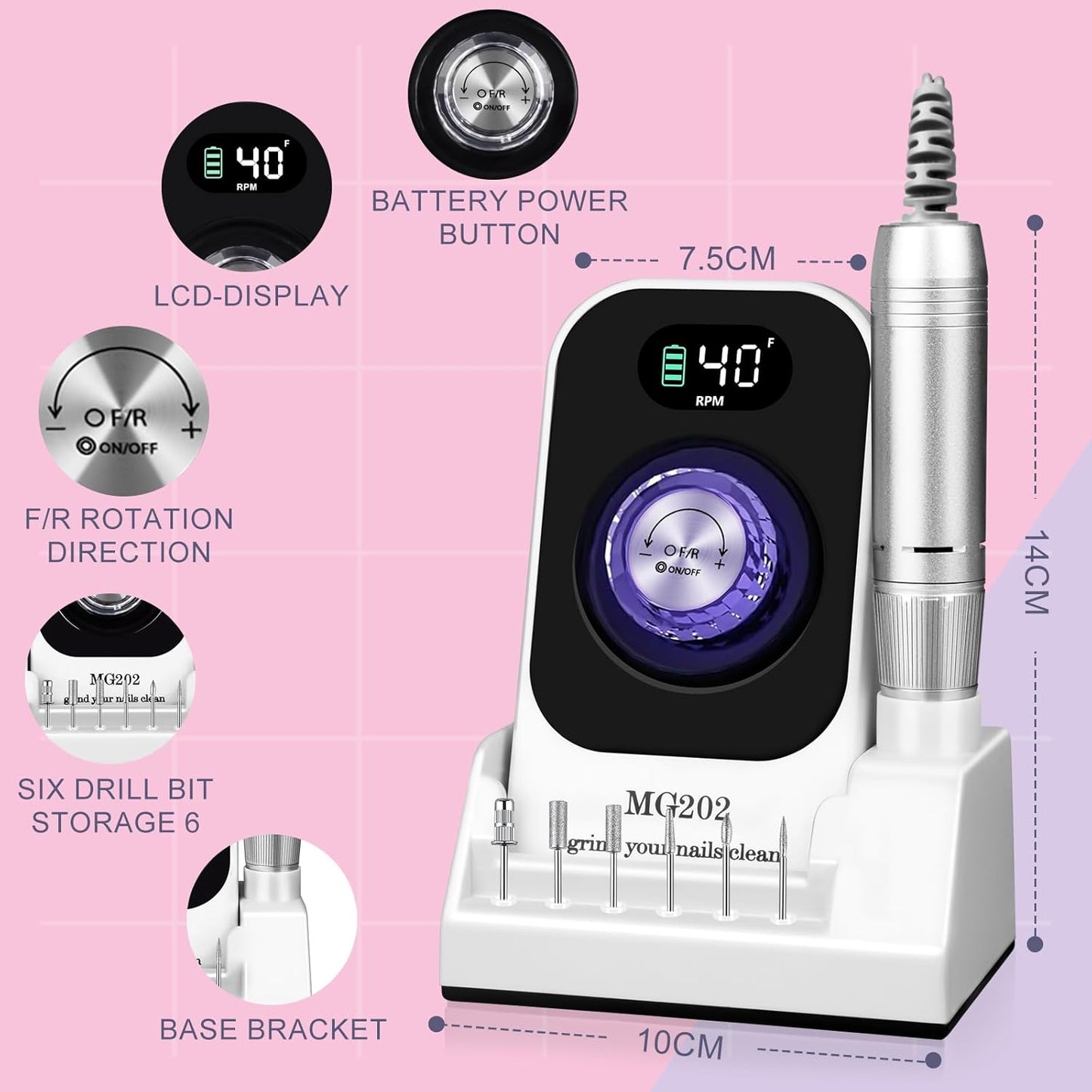 Urbuti Nagelfräser für Gelnägel 40000U/Min, 12 in 1 Professionell Nagelbohrer Maniküre Pediküre Set