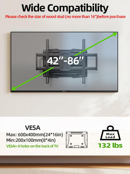 USX Mount Vollbewegliche TV-Wandhalterung für 42-86 Zoll, VESA 600x400 mm