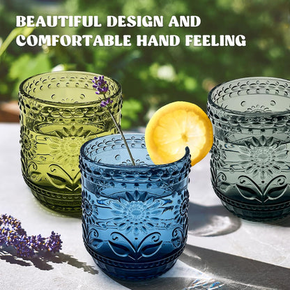 UPZAI 360ml Vintage Wassergläser 4er Set Bunte Trinkgläser Set aus Glas