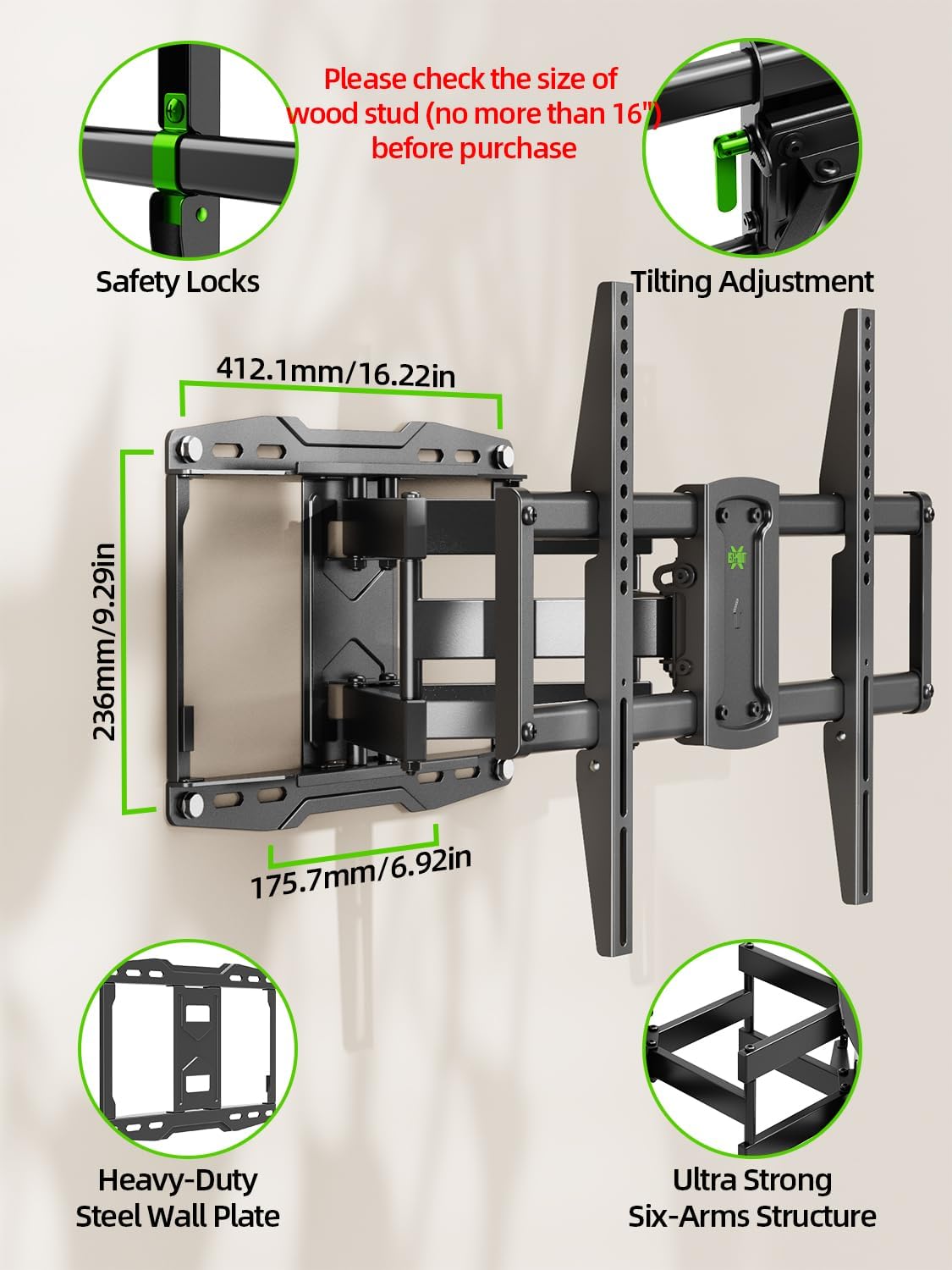 USX Mount Vollbewegliche TV-Wandhalterung für 42-86 Zoll, VESA 600x400 mm