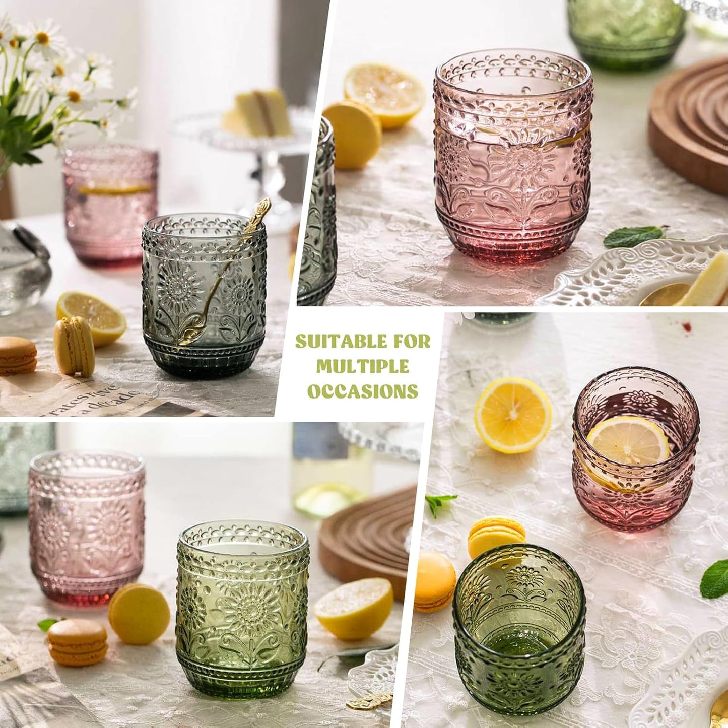 UPZAI 360ml Vintage Wassergläser 4er Set Bunte Trinkgläser Set aus Glas