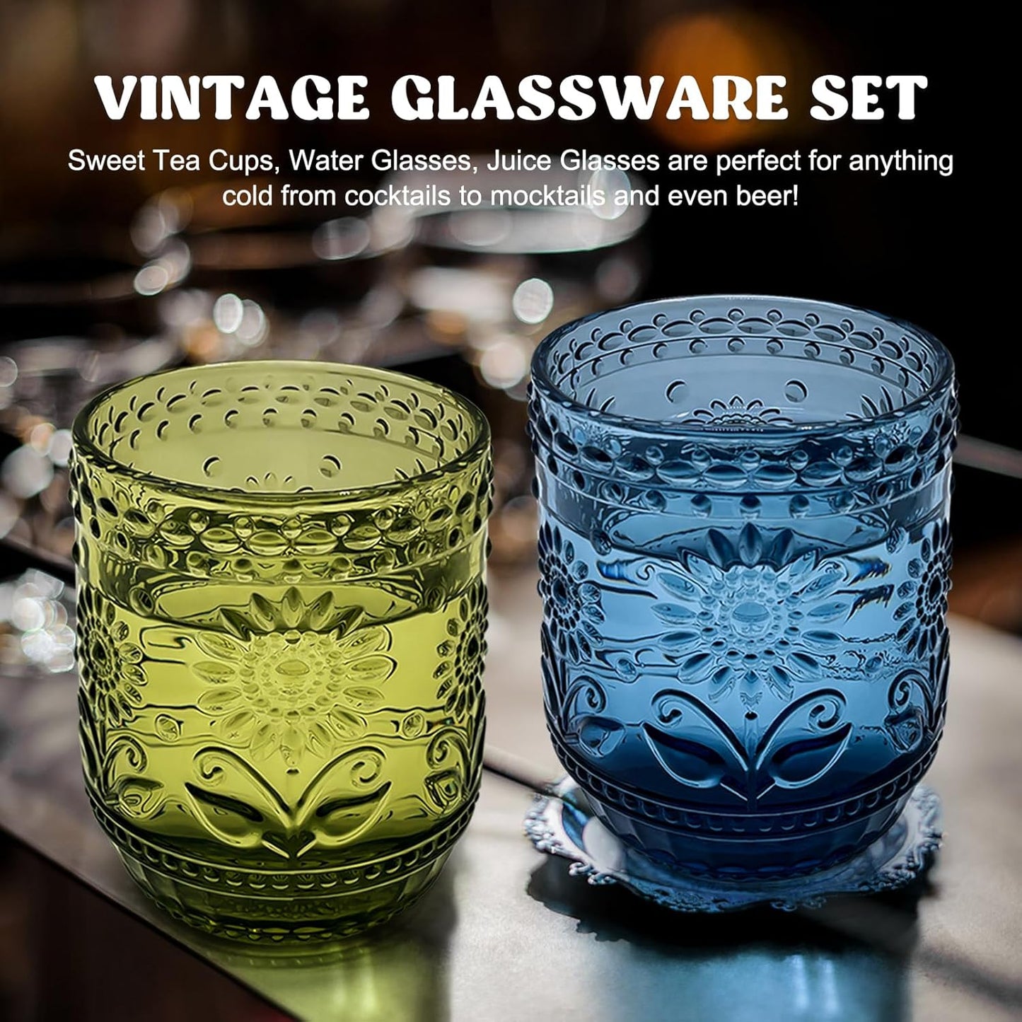 UPZAI 360ml Vintage Wassergläser 4er Set Bunte Trinkgläser Set aus Glas