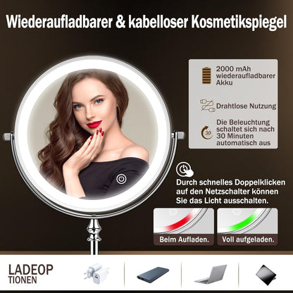 UUCOLOR Wiederaufladbar Kosmetikspiegel mit Beleuchtung,1X/10X Vergrößerung,3 Lichtfarben