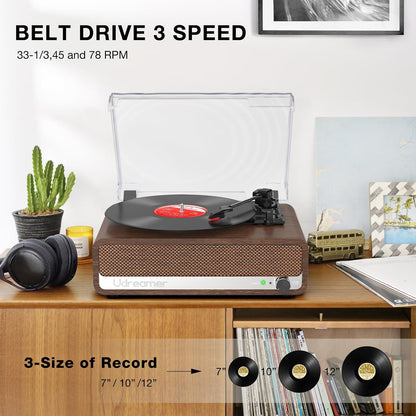 Udreamer Bluetooth Plattenspieler mit Lautsprecher Vintage Unterstützt USB AUX