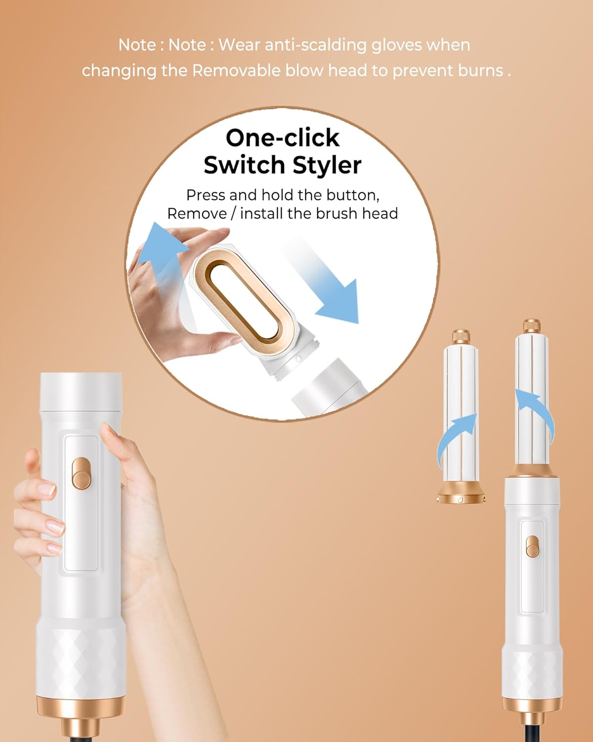 UKLISS 6 IN 1 Hair Styler Set, Warm Luftbürste mit 6 Ersatz: Air Auto-Wrap Lockenstab, 1000W Ionen Haartrockner