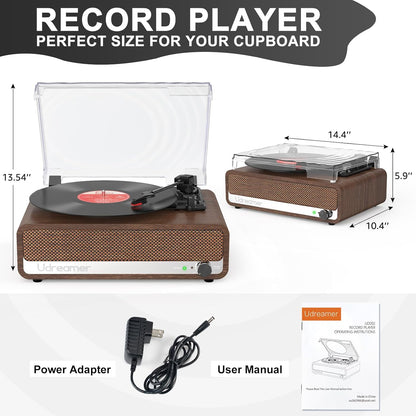 Udreamer Bluetooth Plattenspieler mit Lautsprecher Vintage Unterstützt USB AUX