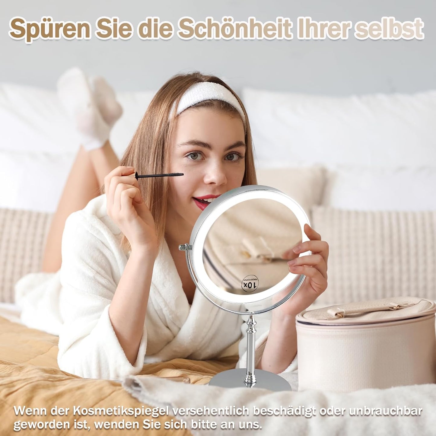 UUCOLOR Wiederaufladbar Kosmetikspiegel mit Beleuchtung,1X/10X Vergrößerung,3 Lichtfarben