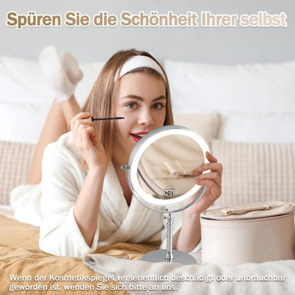 UUCOLOR Wiederaufladbar Kosmetikspiegel mit Beleuchtung,1X/10X Vergrößerung,3 Lichtfarben