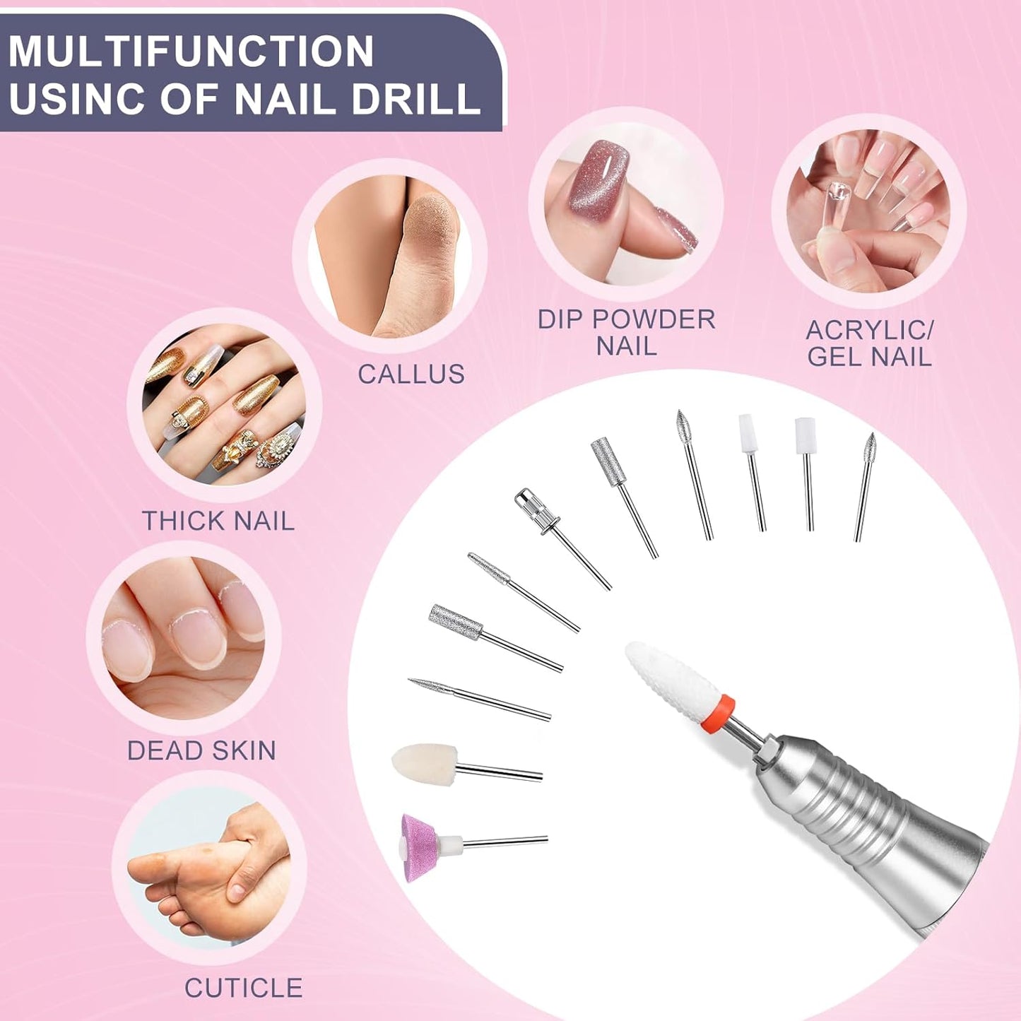 Urbuti Nagelfräser für Gelnägel 40000U/Min, 12 in 1 Professionell Nagelbohrer Maniküre Pediküre Set
