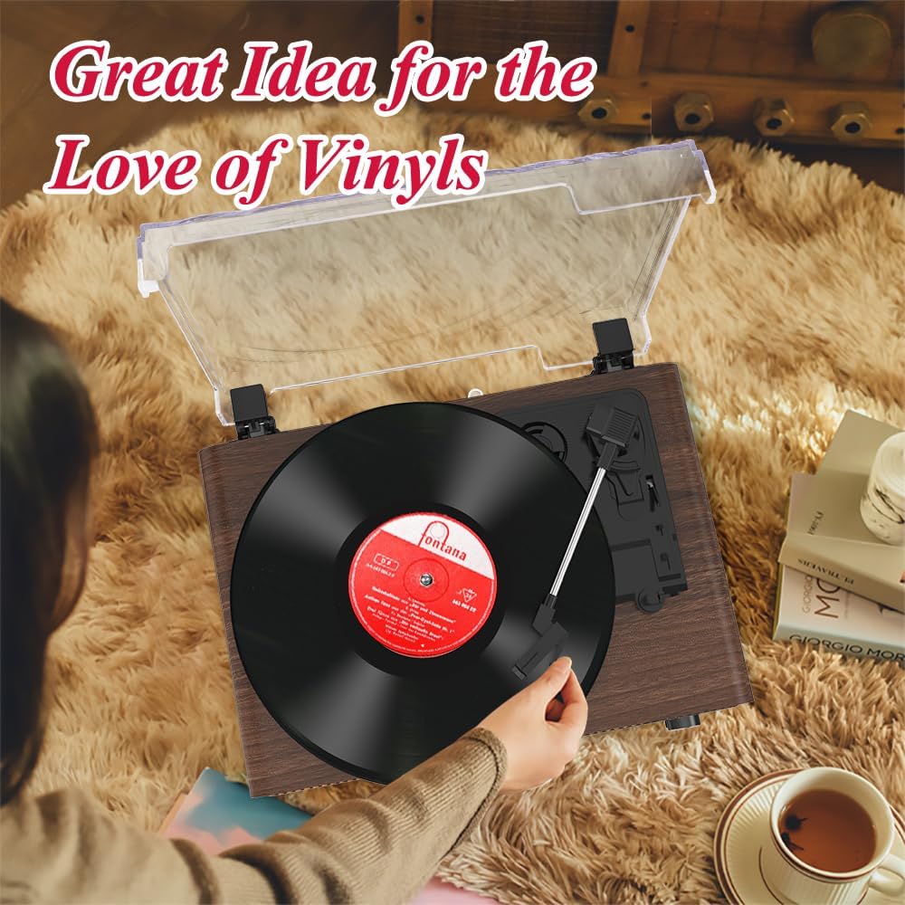 Udreamer Bluetooth Plattenspieler mit Lautsprecher Vintage Unterstützt USB AUX