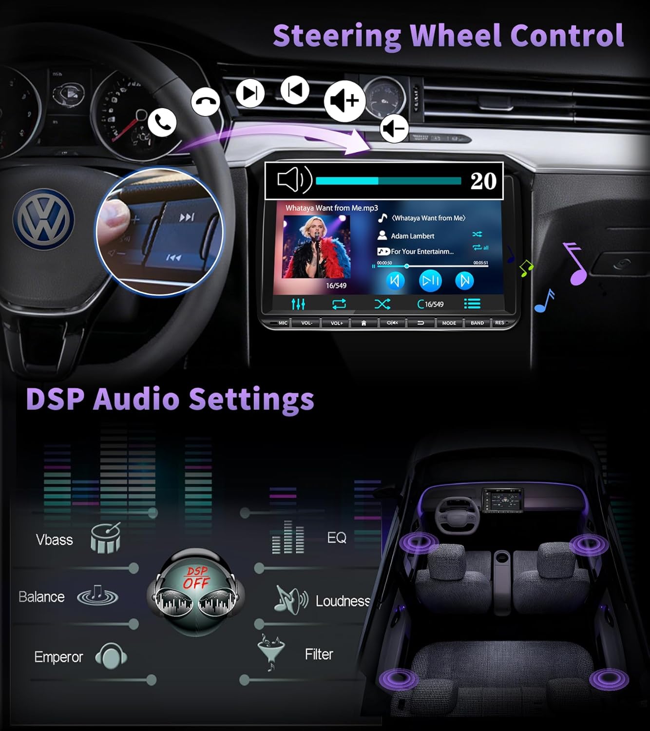 URVOLAX DAB+ Autoradio 9 Zoll Doppel DIN Radio Apple CarPlay  für VW Skoda Seat: