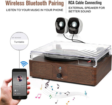 Udreamer Schallplattenspieler, Plattenspieler mit integrierten Lautsprechern, Bluetooth Riemenantrieb