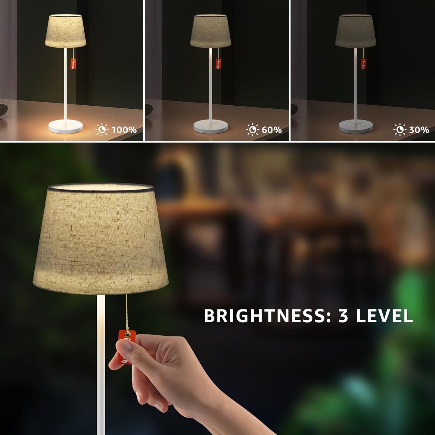 uuffoo Tischlampe Outdoor Für Wasserdichte IP44, Kabellos,USb,Mit 3 Stufen Warmweiß