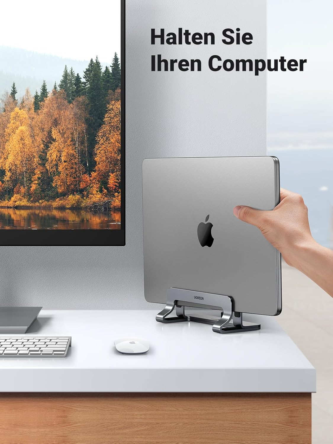 UGREEN Vertikaler Laptop Ständer Aluminium Vertikal Stand Laptopständer Platzsparender Laptop Halter mit thermischer Basis für Laptops,MacBook Air,Pro,Samsung, iPad,Tablets