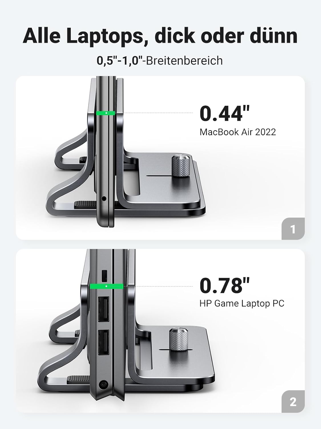 UGREEN Vertikaler Laptop Ständer Aluminium Vertikal Stand Laptopständer Platzsparender Laptop Halter mit thermischer Basis für Laptops,MacBook Air,Pro,Samsung, iPad,Tablets