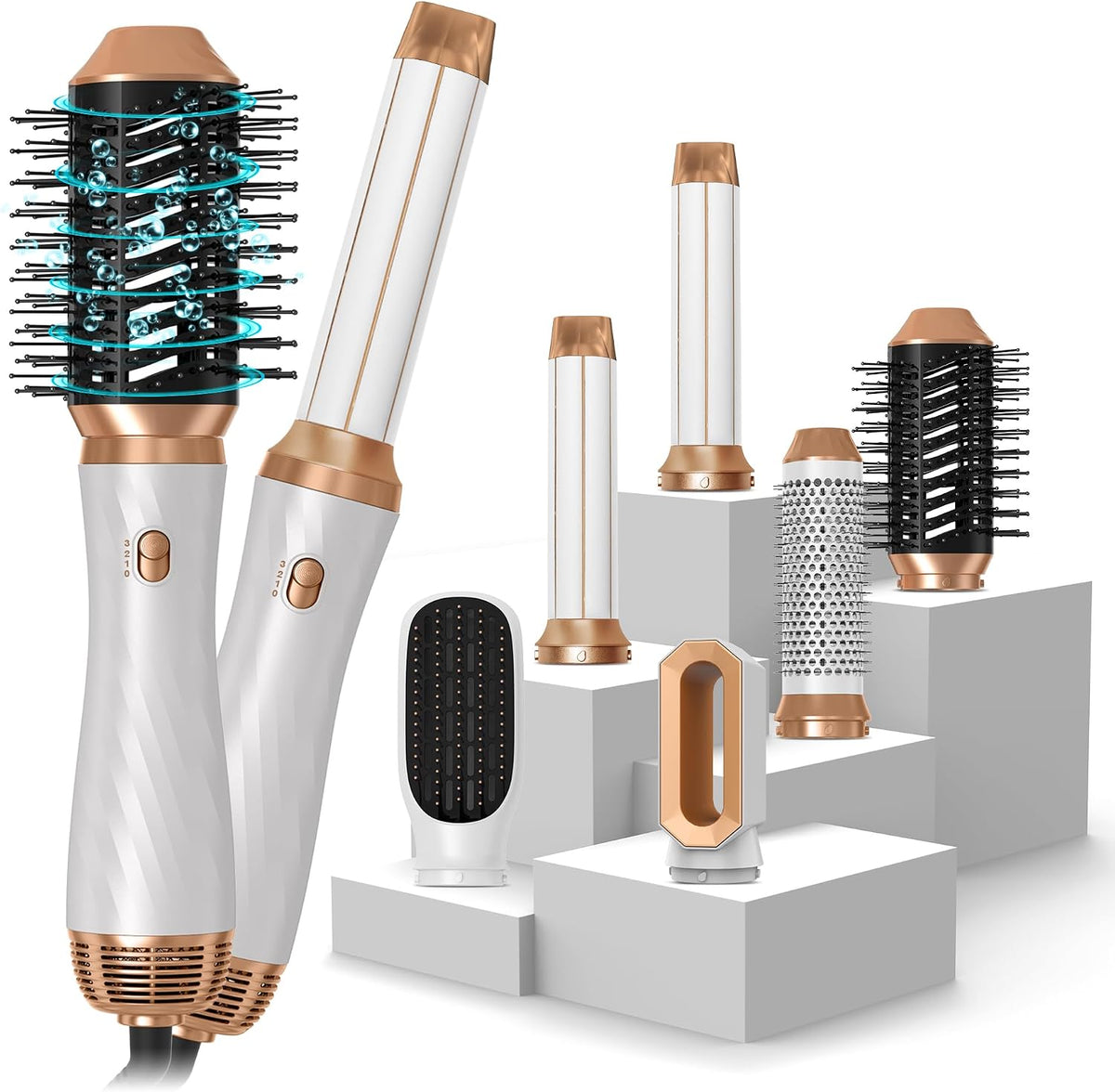 UKLISS Warmluftbürste Set 6 In 1, Airstyler Rundbürsten föhn Mit 6 Aufsätze