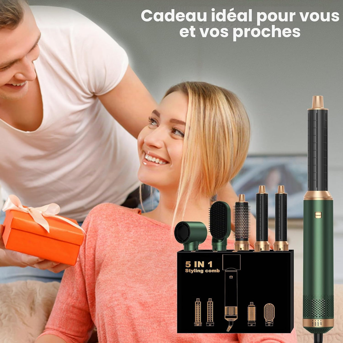5-in-1-Haarstyler zum Trocknen, Locken und Glätten,Airbrush-Haartrockner, Grün