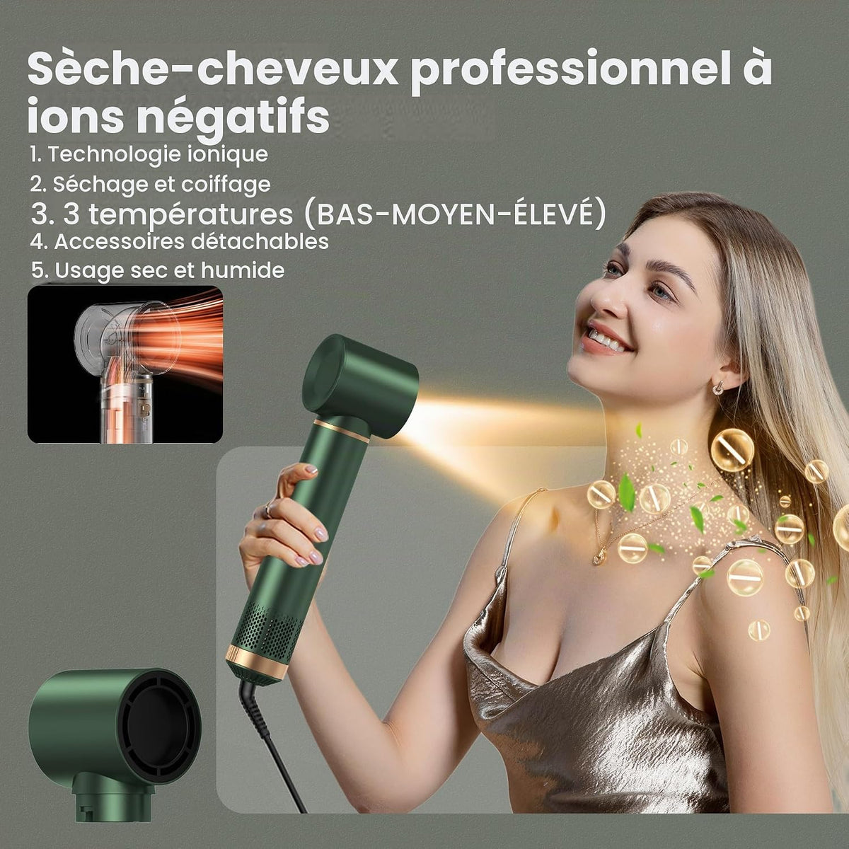 5-in-1-Haarstyler zum Trocknen, Locken und Glätten,Airbrush-Haartrockner, Grün