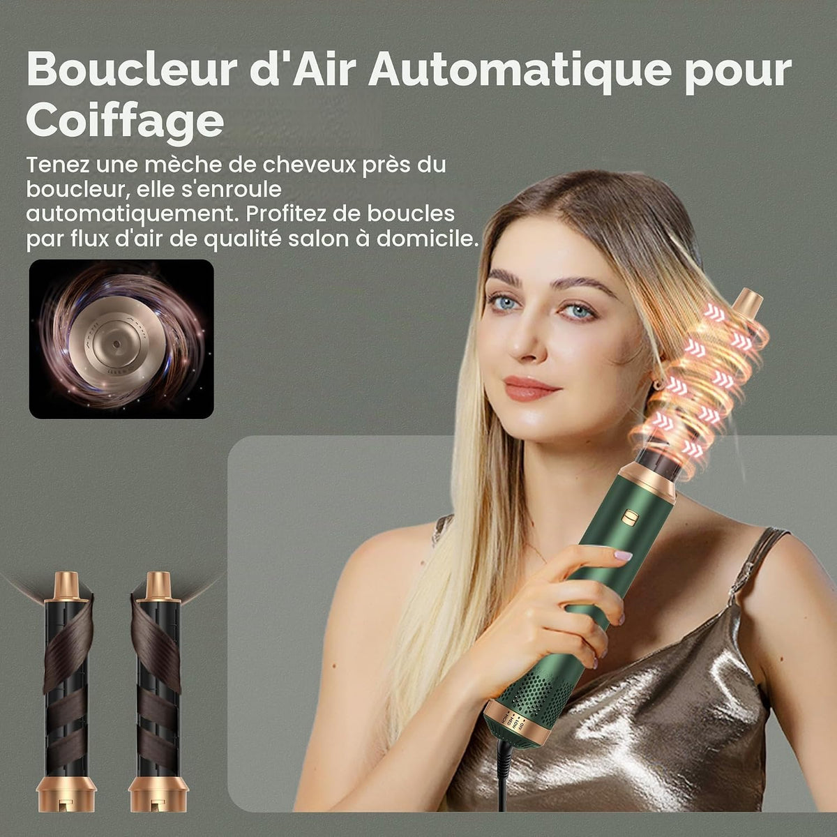 5-in-1-Haarstyler zum Trocknen, Locken und Glätten,Airbrush-Haartrockner, Grün