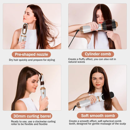 UKLISS Warmluftbürste Set 6 In 1, Airstyler Rundbürsten föhn Mit 6 Aufsätze