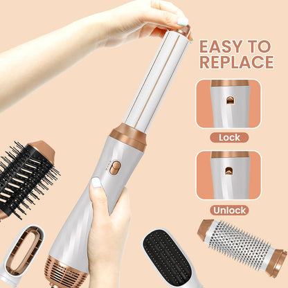 UKLISS Warmluftbürste Set 6 In 1, Airstyler Rundbürsten föhn Mit 6 Aufsätze