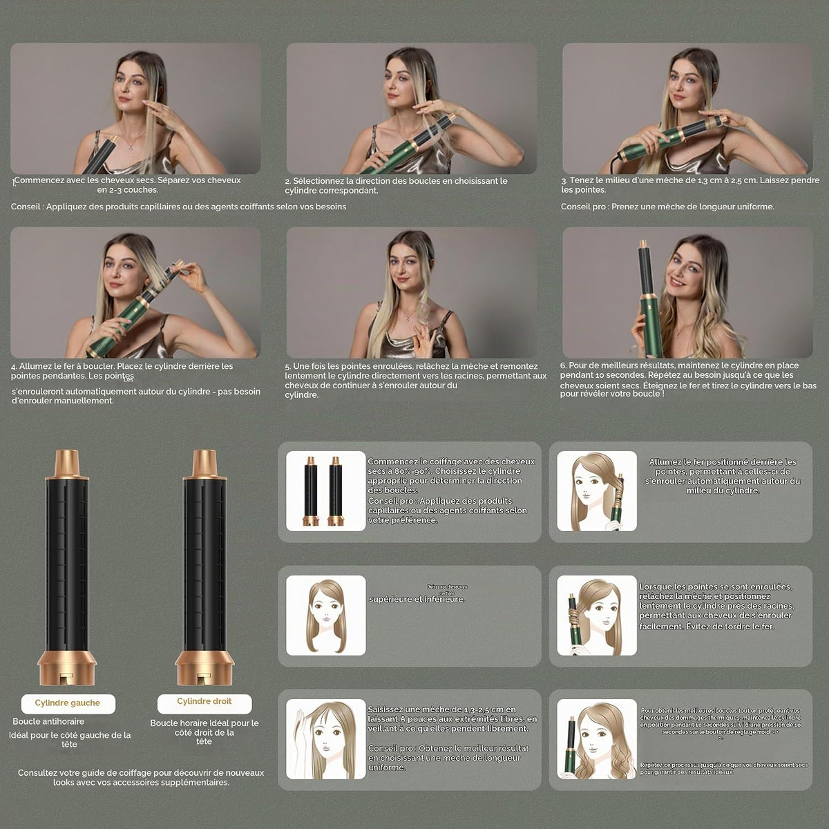 5-in-1-Haarstyler zum Trocknen, Locken und Glätten,Airbrush-Haartrockner, Grün