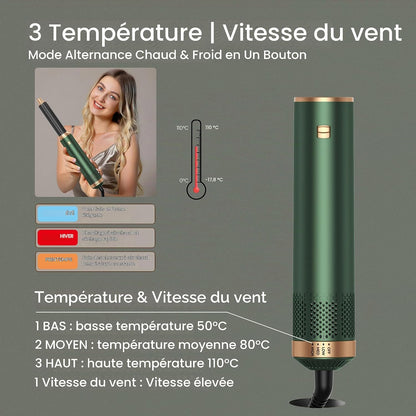 5-in-1-Haarstyler zum Trocknen, Locken und Glätten,Airbrush-Haartrockner, Grün