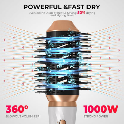 UKLISS Warmluftbürste Set 6 In 1, Airstyler Rundbürsten föhn Mit 6 Aufsätze
