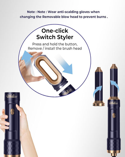 UKLISS Haarstyler Set 6 in 1 Air Styler mit 1000W Haartrockner, Auto-Air Föhnbürste, Rundbürstenföhn, Warmluftbürste, Glättbürste, Lockenföhn Bürste, Geschenkset für Frauen Trocknen, Glätten, Locken