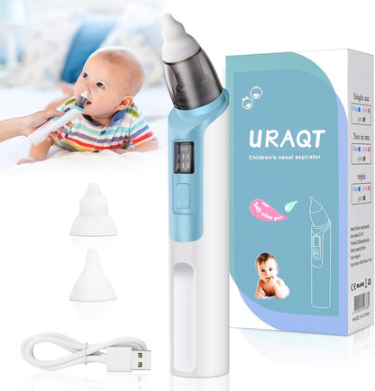 URAQT Baby-Nasensauger, elektrischer Nasenreiniger mit 6 Saugstufen und 2 Silikonaufsätzen
