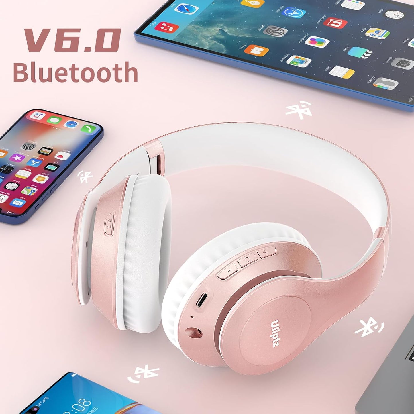 Uliptz Bluetooth Kopfhörer Over Ear, Bluetooth 6.0,mit HiFi-Stereo, 6 EQ-Modi