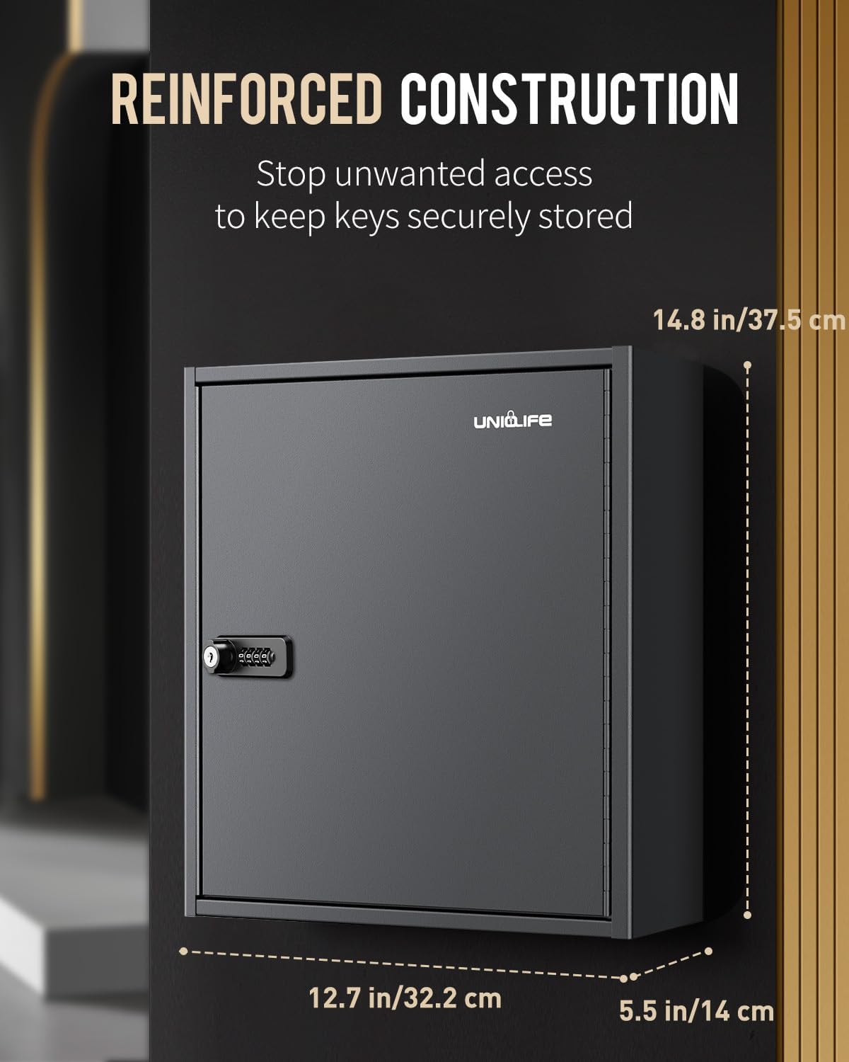 Uniclife 60-Schlüssel-Schlüsselschrank mit Code, Wandmontage, Schlüsselkasten Schwarz