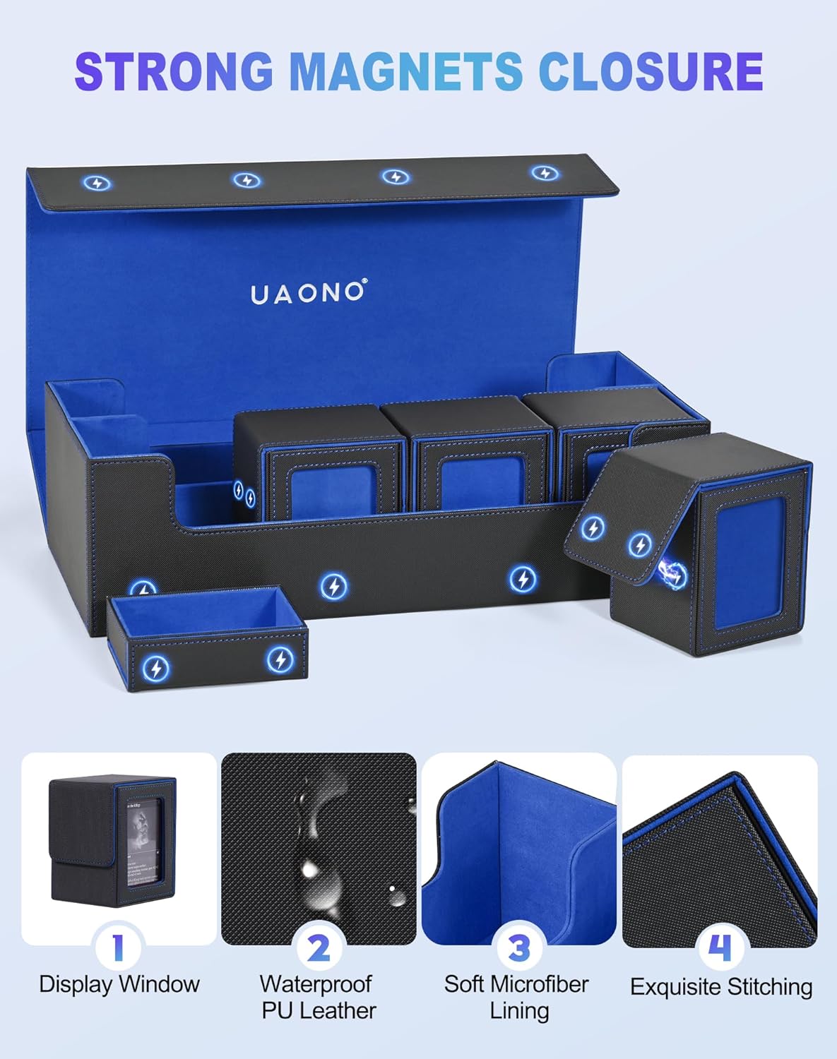 UAONO MTG Kartenaufbewahrungsbox 5 in 1, Kartendeckbox  (Schwarz&Blau)