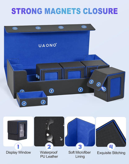 UAONO MTG Kartenaufbewahrungsbox 5 in 1, Kartendeckbox  (Schwarz&Blau)