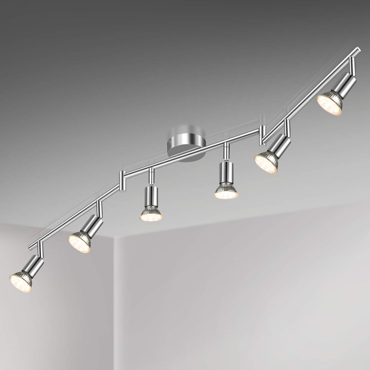 Unicozin LED Deckenleuchte, 6 Flammig Deckenstrahler Schwenkbar Chrom, Inkl. 6 x 4W GU10 LED Lampen