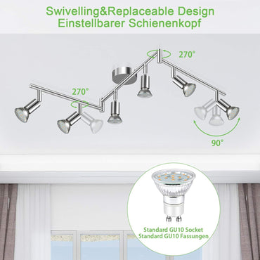 Unicozin LED Deckenleuchte, 6 Flammig Deckenstrahler Schwenkbar Chrom, Inkl. 6 x 4W GU10 LED Lampen