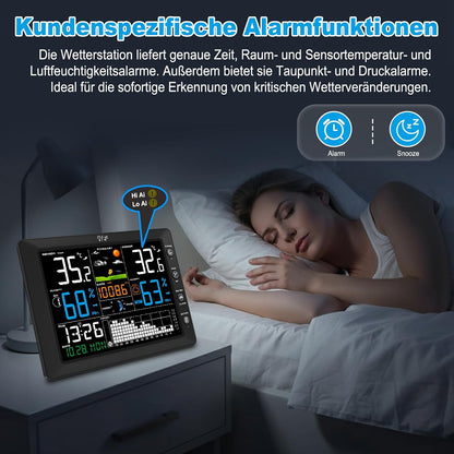 Urageuxy Wetterstation Funk mit Außensensor, 8,5" Farbdisplay, DCF-Funkuhr