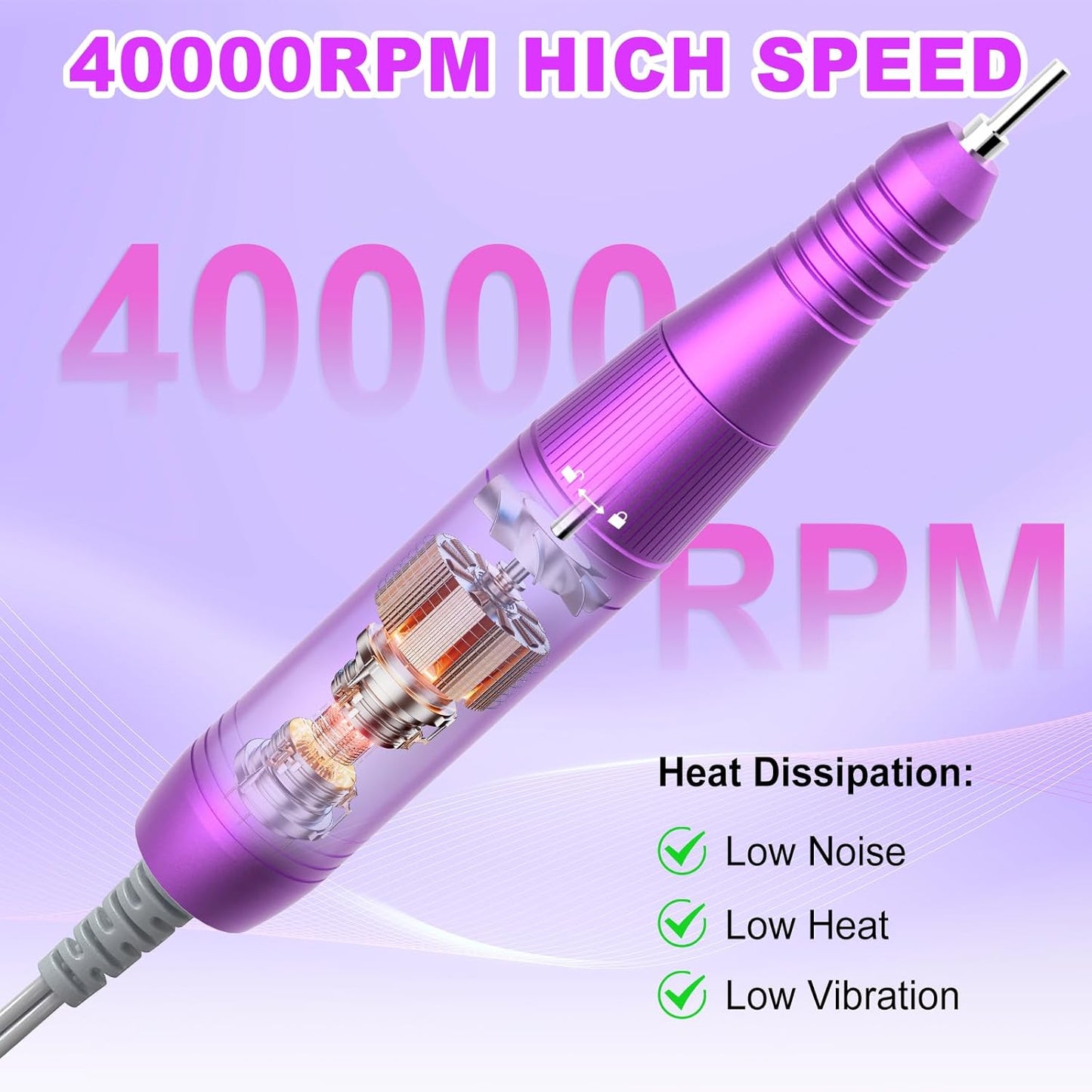 Urbuti Professioneller kabelloser Nagelfräser MG202,  elektrische Nagelfeile (40.000 U/min),