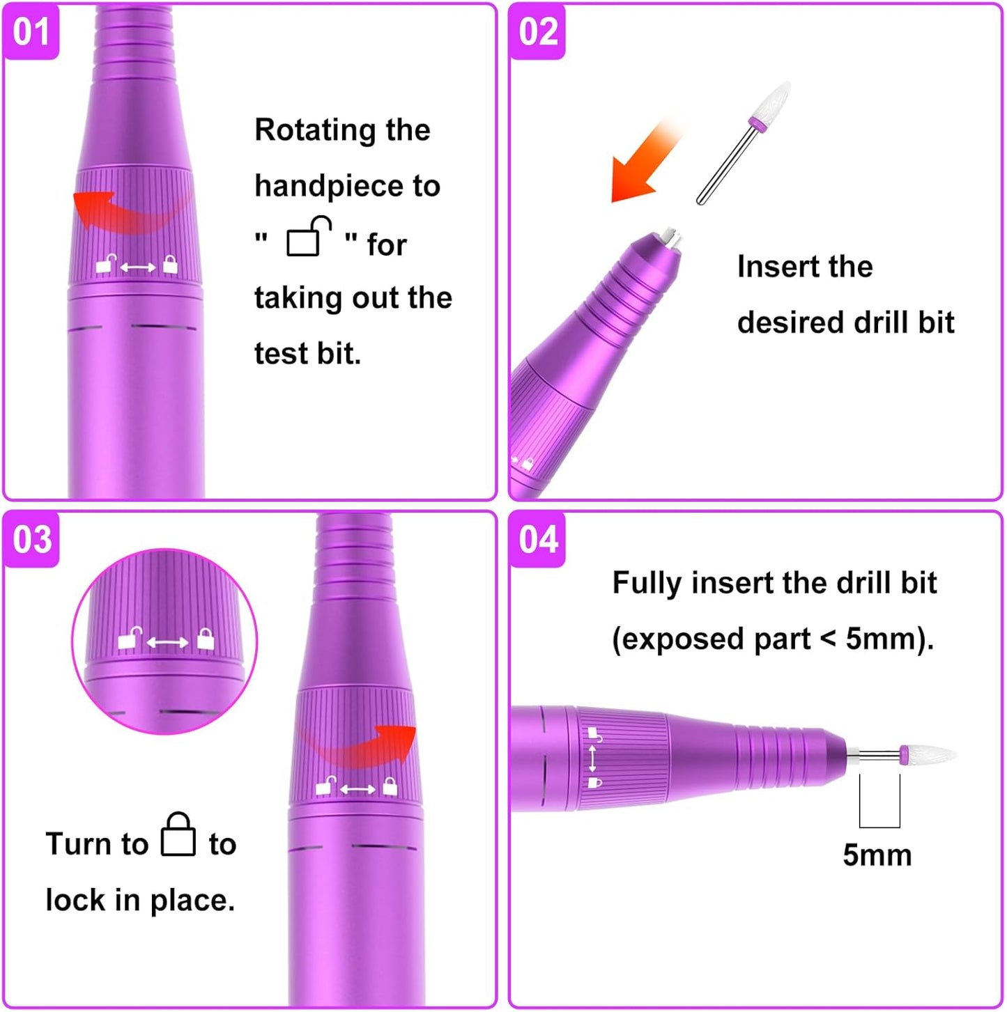 Urbuti Professioneller kabelloser Nagelfräser MG202,  elektrische Nagelfeile (40.000 U/min),