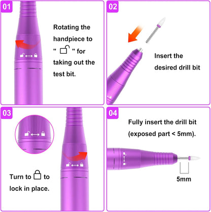Urbuti Professioneller kabelloser Nagelfräser MG202,  elektrische Nagelfeile (40.000 U/min),